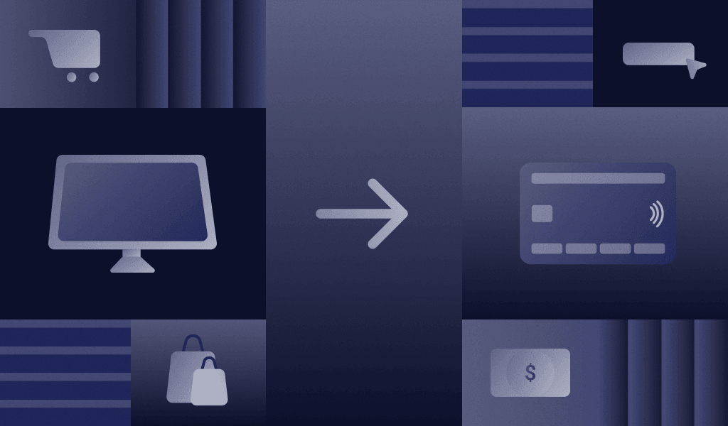 Illustration of a desktop computer and a credit card depicting buy now, pay later payment methods