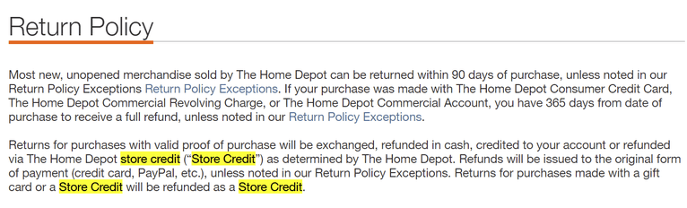 Home Depot return policy